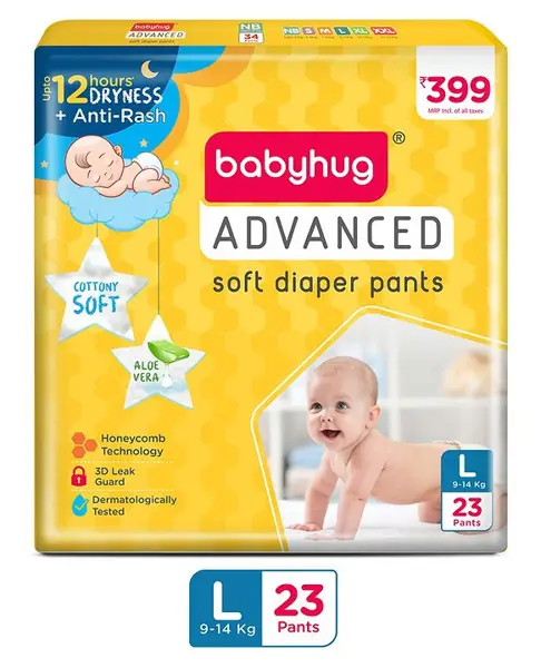 Babyhug Advanced Pant Style Diapers Large (L) Size - 23 Pieces  Honeycomb Technology  Cottony Soft Diaper with 3D Leak Guard  Latex & Alcohol Free  Anti-rash & Gentle