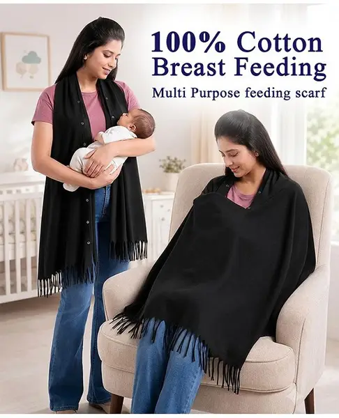 Babyhug 100% Cotton Breast Feeding Multi Purpose Nursing Scarf- Black