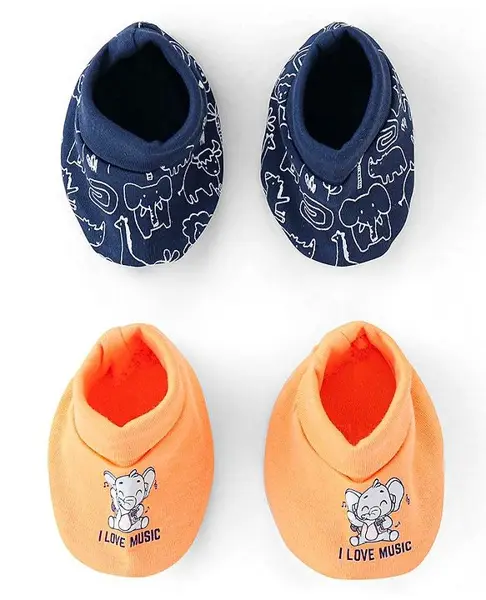 Doodle Poodle 100% Cotton Printed Booties Pack of 2 - Navy Blue & Orange