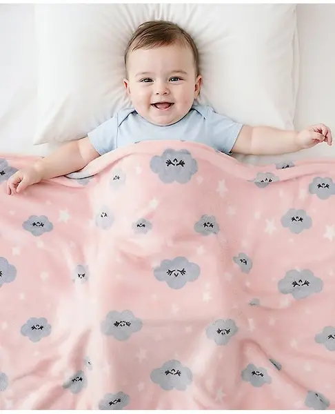 Babyhug Single Ply Mink Blanket Star Cloud Print - Pink