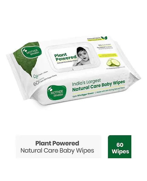 Mother Sparsh Baby Plant Powered Natural Baby Wipes With Cucumber Extract - 60 Pieces