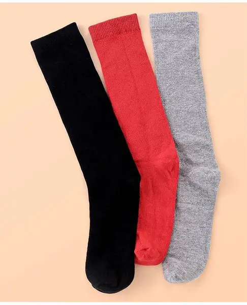 Pine Kids Knee Length Socks with Antimicrobial Finish Solid Colors Pack of 3 (Color May Vary)