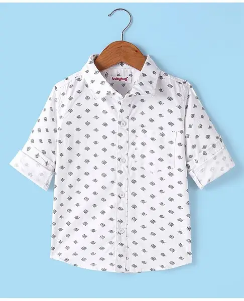 Babyhug 100% Cotton Full Sleeves Printed Shirt - White