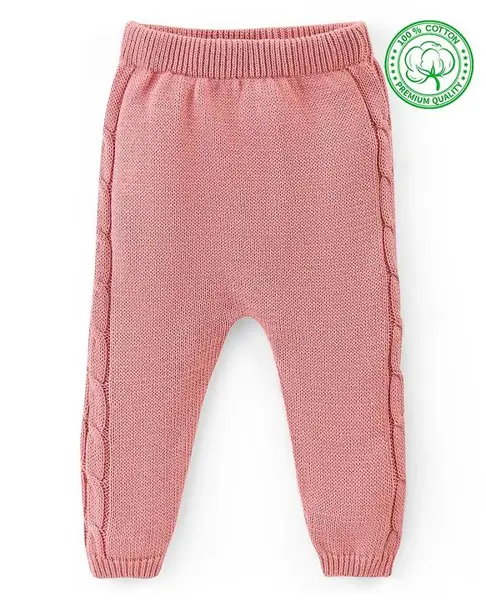 Babyhug Organic Cotton Full Length Solid Color Fleece and Woollen Lounge Pants - Pink