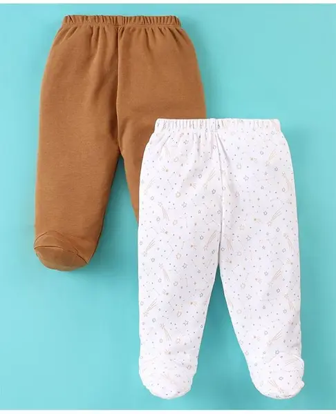 Ben Benny Cotton Knit Full Length Bootie Leggings Stars Print Pack of 2 - Brown & White