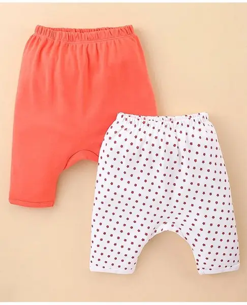 Ben Benny Cotton Knit Full Length Diaper Legging Stars Print Pack Of 2 - Orange & White