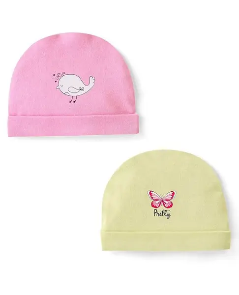 Doodle Poodle 100% Cotton Rainbow Printed  Cap Pack of 2 Pink & Green - Diameter 12 cm