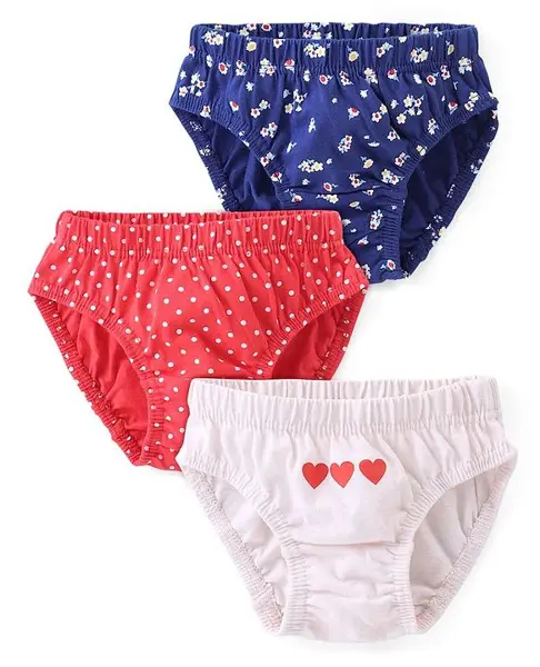 Babyhug 100% Cotton Antibacterial Panties Pack Of 3 - White & Pink & Navy Blue