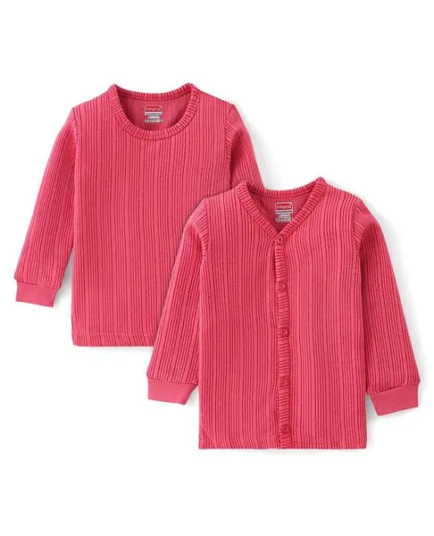 Babyhug Full Sleeves Solid Thermal Vests Pack of 2 - Coral