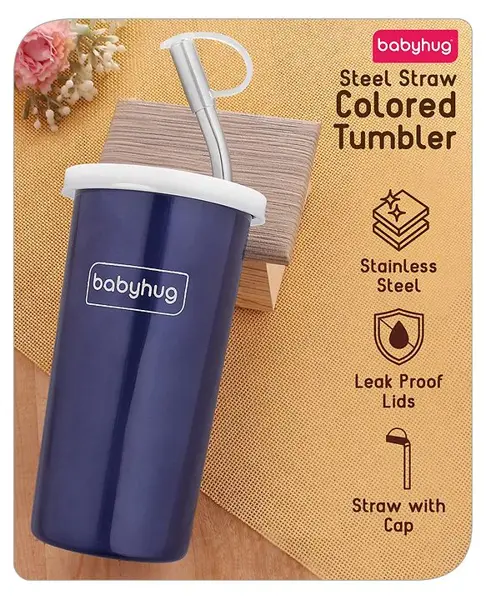 Babyhug Steel Straw Colored Tumbler Blue - 450 ml