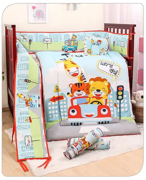 Babyhug 100% Cotton Digital Printed Crib Bedding Set Travel Theme - Multicolour
