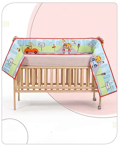 Babyhug 100% Cotton Digital Printed Cot Bumper Travel Theme -Multicolour