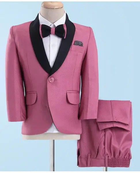Robo Fry Full Sleeves Party Suit With Bow Solid Colour - Pink & White