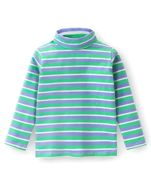 Babyhug Cotton Lycra Full Sleeves Turtle Neck T-Shirt with Stripes - Blue & Green