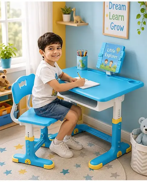 Babyhug Study Table & Chair Set with Height Adjustment - Blue