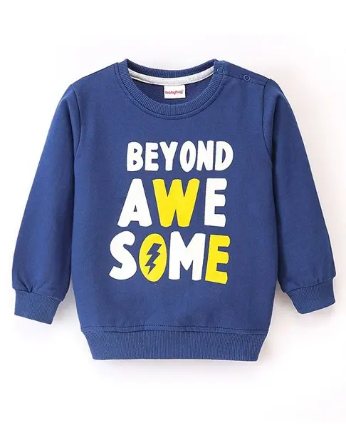 Babyhug Cotton Full Sleeves Sweatshirt With Text Graphics- Blue