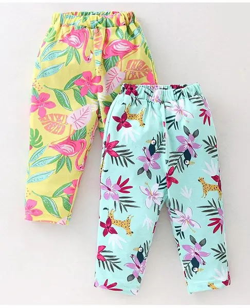 Simply Sinker Mid Calf Length Leggings Floral Printed Pack of 2 - Green & Yellow