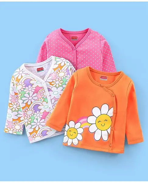 Babyhug 100% Cotton Antibacterial Vest Floral Print Pack of 3 - Multicolour