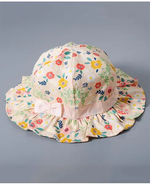 Babyhug Cotton Bucket Hat Floral Print Pink - Diameter 16 cm