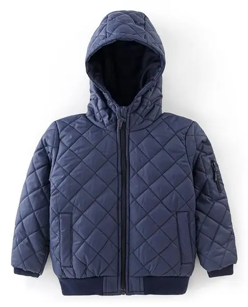 Babyhug Full Sleeves Hooded Quilted Jacket - Navy Blue