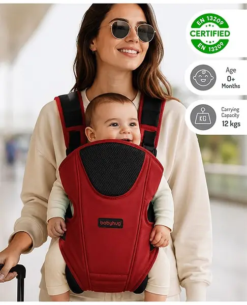 Babyhug First Blossom 3 Way Baby Carrier With Head Cushion - Red