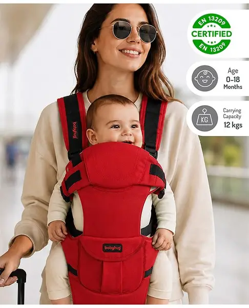 Babyhug Joy Bundle 4 Way Baby Carrier With Front Pocket - Red