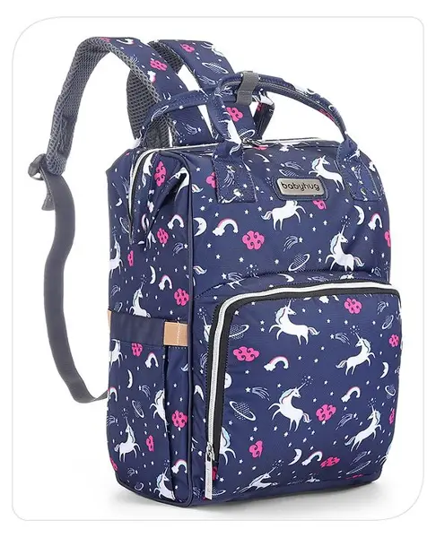 Babyhug Diaper Backpack Unicorn Print - Navy Blue