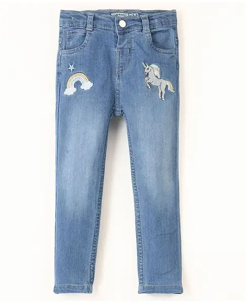 ToffyHouse Full Length Denim Jeans With Unicorn Embroidery - Light Blue