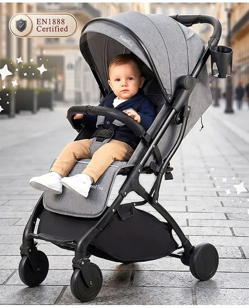 Bonfino Runway Cabin Lightweight Stroller in Linen Fabric - Dark Grey