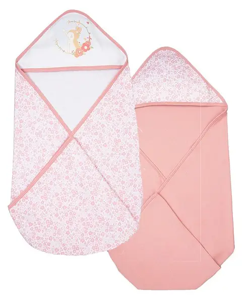 My Milestones 100% Cotton Interlock Hooded Baby Wrapper Floral Print Pack of 2 - Pink