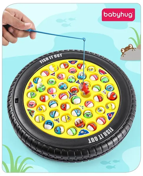 Babyhug Tyre Musical Fish Catching Game With Rotating Board 45 Fishes- Multicolour