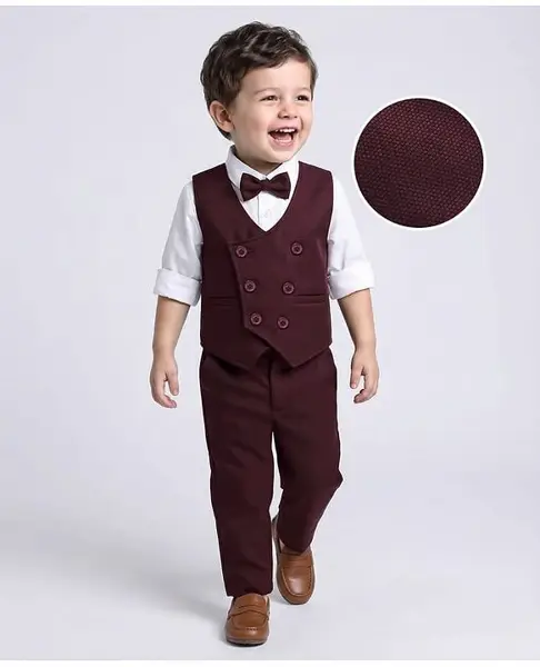 Mark & Mia Full Sleeves Party Suits with Waist Coat & Bow Detailing- Maroon