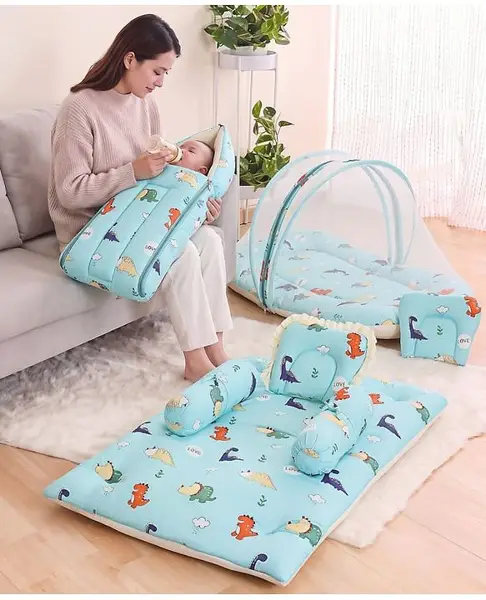 Babyhug Premium Bedding Super Saver Combo Set of 3 Dino Print - Green