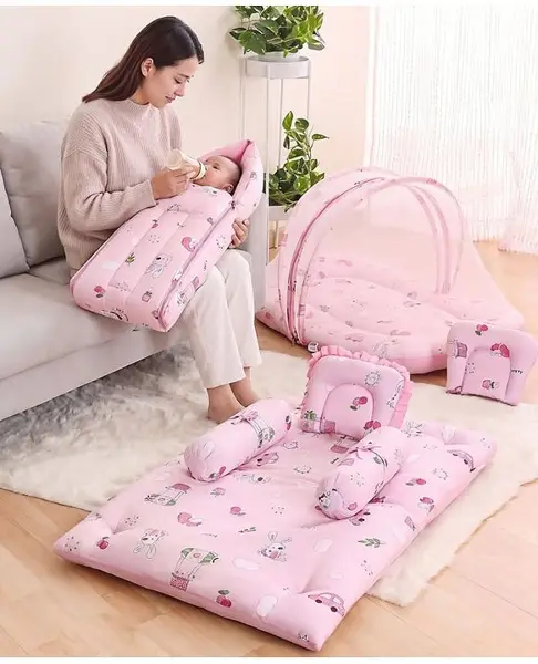 Babyhug Premium Bedding Super Saver Combo Set of 3 Bunny Print- Pink