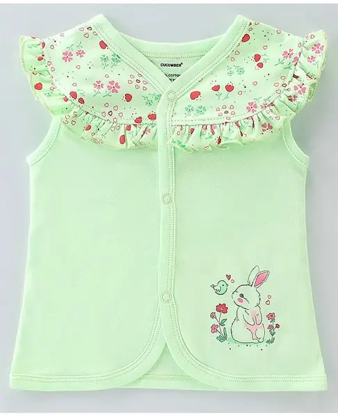 Cucumber Interlock Knit Sleeveless Vest Rainbow Print - Green