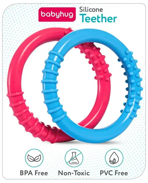 Babyhug Ring Silicone Teether- Blue & Pink