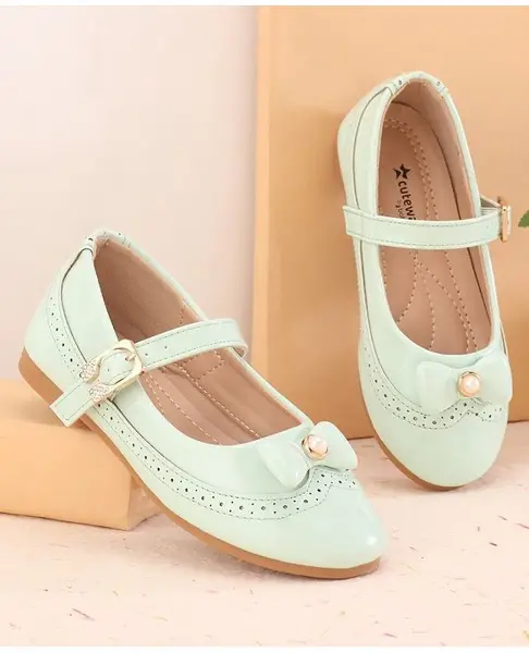 Cute Walk by Babyhug Buckled Closure Ballerina With Bow & Pearl Applique- Green