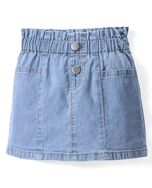Bonfino Cotton Elastane Woven Short Length Elasticated Waist Washed Denim Skort - Dark Indigo