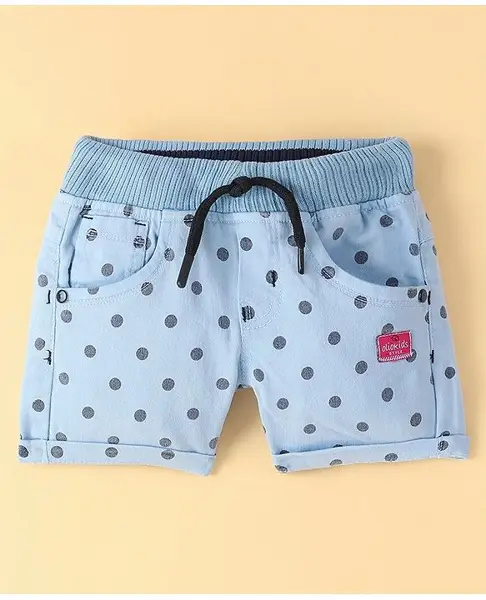 Olio Kids Cotton Woven Above Knee Length Shorts with Heart Print - Blue