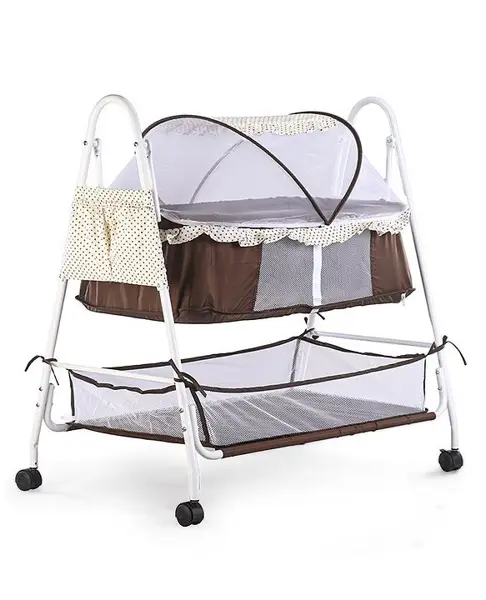 Cradle cum Bassinet with Swing Lock Mosquito Net & Storage - Brown