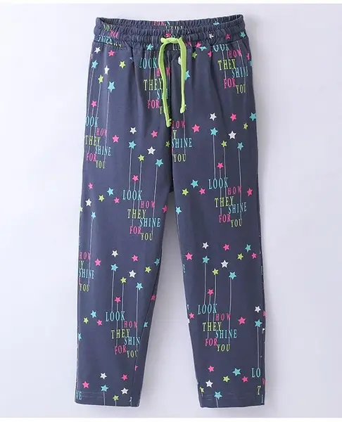 Doreme Single Jersey Full Length Lounge Pant Stars & Text Print - Blue