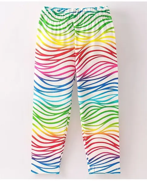 Doreme Cotton Single Jersey Knit Full Length Leggings Abstract Print - Off White