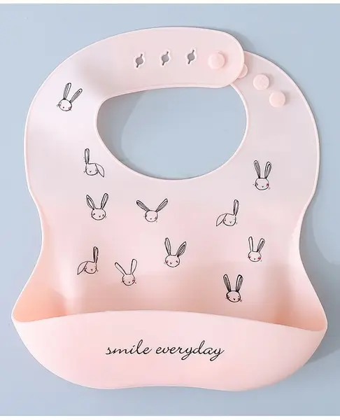 Silicone Bib With Bunny Print-  Pink