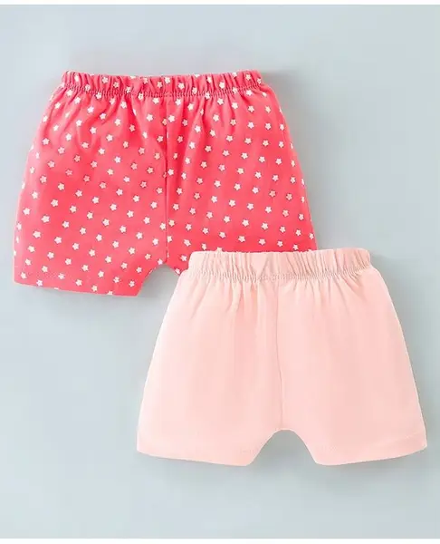 Ben Benny Interlock Cotton Knit Knee Length Shorts with Solid & Star Print Pack of 2 - Pink