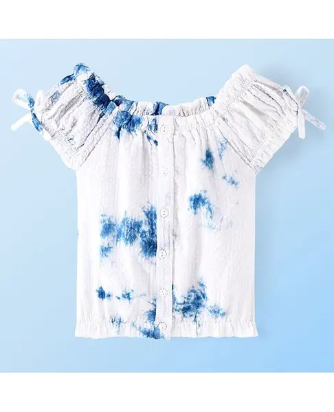 Babyhug 100% Cotton Woven Half Sleeves Top with Tie Dye Print - White & Blue