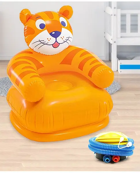 Tiger Shape Inflatable Chair With Foot Pump - Orange