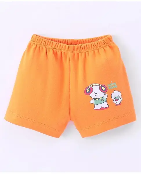 Tango Interlock Cotton Knit Knee Length Shorts Bear Print - Orange