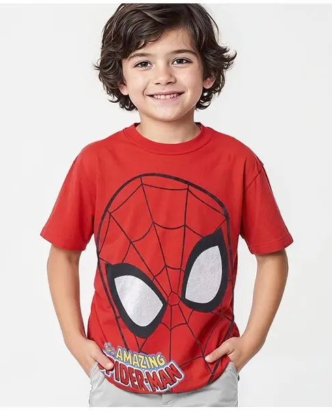 Babyhug Marvel 100% Cotton Knit  Half Sleeve T-Shirt With Spiderman Graphics - Red