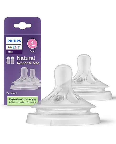 Philips Avent Natural Response Bottle Teat Baby Bottle Flow 4 Teats for Babies BPA Free - Pack of 2