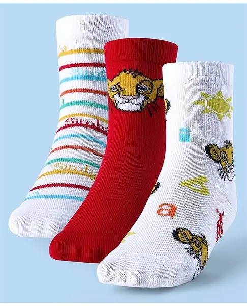 Cute Walk by Babyhug Disney Non Terry Anti-bacterial Socks Lion King Graphics Pack of 3 - Multicolour